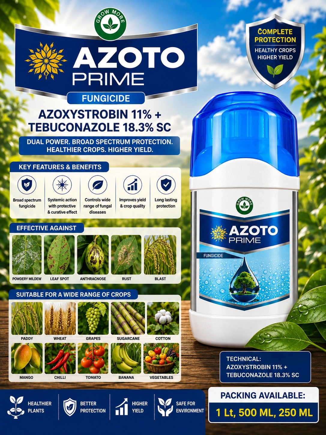 Azoto Prime — Azoxystrobin 11% + Tebuconazole 18.3% SC pack shot